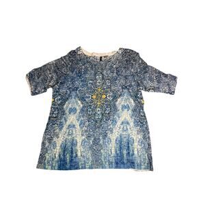 Women's New Directions Curvy Blue Blouse with Rhinestones 1X